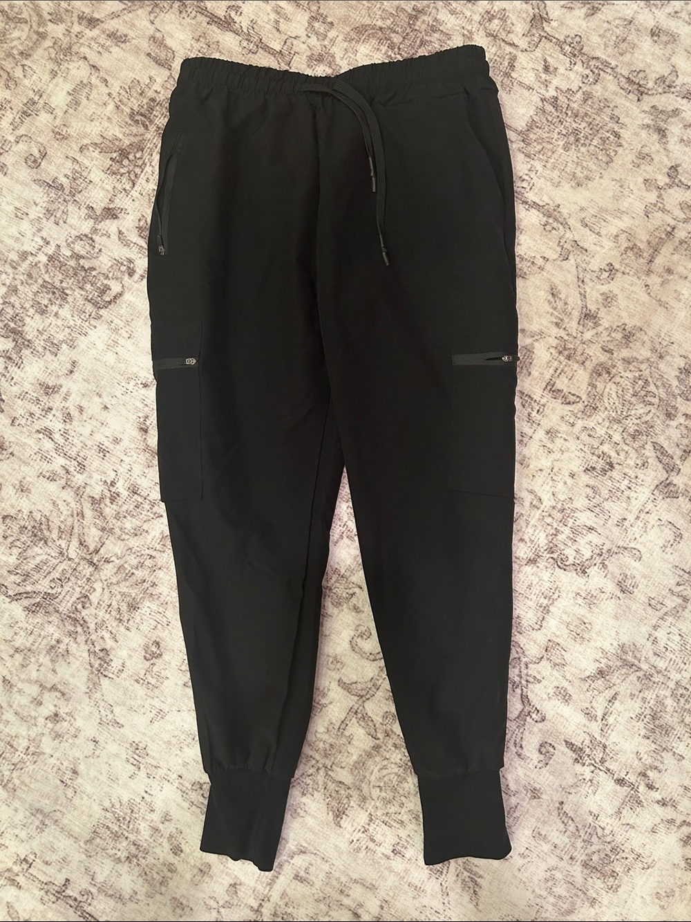 Men's Black Cargo Jogger Pants with Zippered Pockets